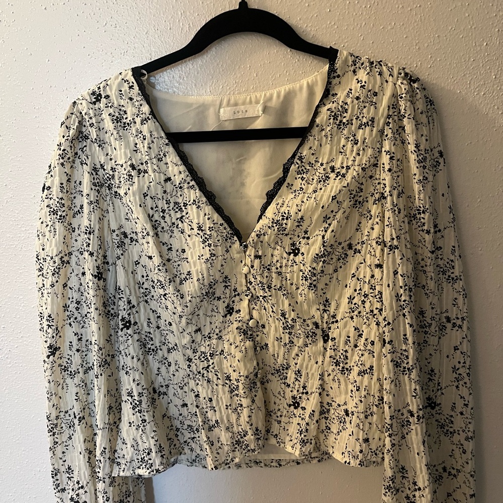 Lush Black and White Floral Blouse